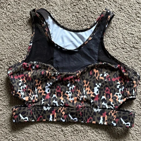 Leopard Print Sports Bra with Cut Out - Picture 1 of 3